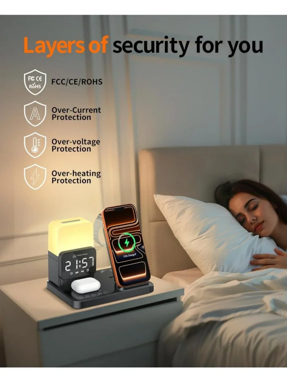 6-in-1 Wireless Charging Station for iPhone, Apple Watch, AirPods & Night Light